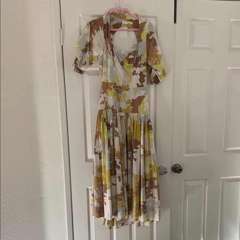 Jonathan Simkhai Camouflage Midi Dress in Brown and Cream
